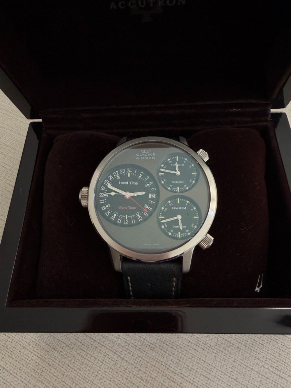 GLYCINE Airman 7  GMT  Triple Automatic Black Grey Swiss Made Watch - Picture 4 of 11